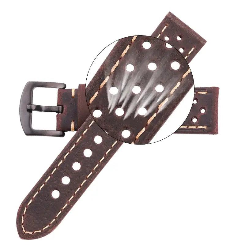 Leather strap perforation detail for compatible Huawei watches