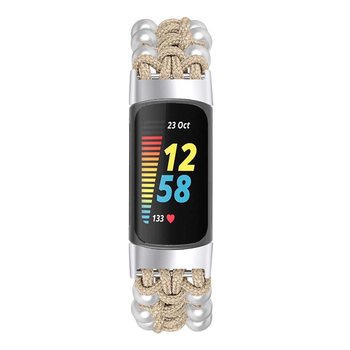Fitbit Charge 6, 5, 4, 3 and 2 Braided Rope Band with Pearl-Style Beads — band detail