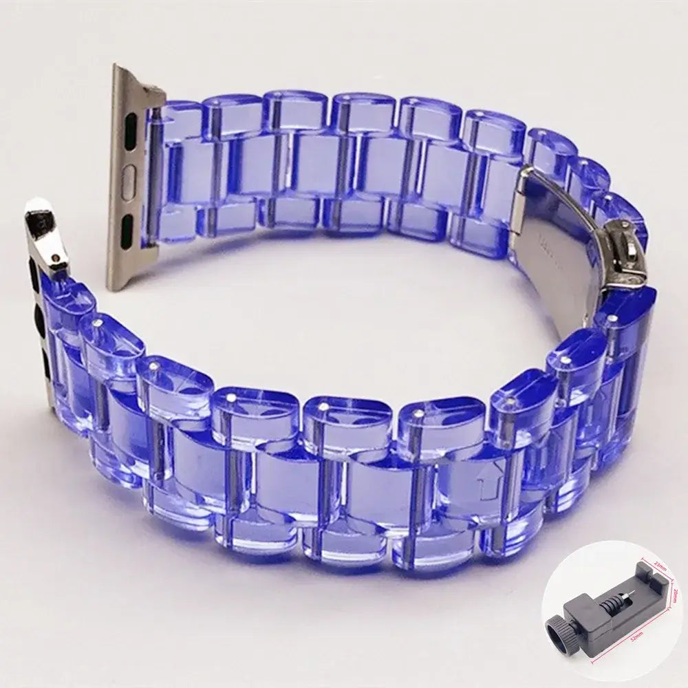 Clear Purple resin Apple Watch link band with adjustment tool