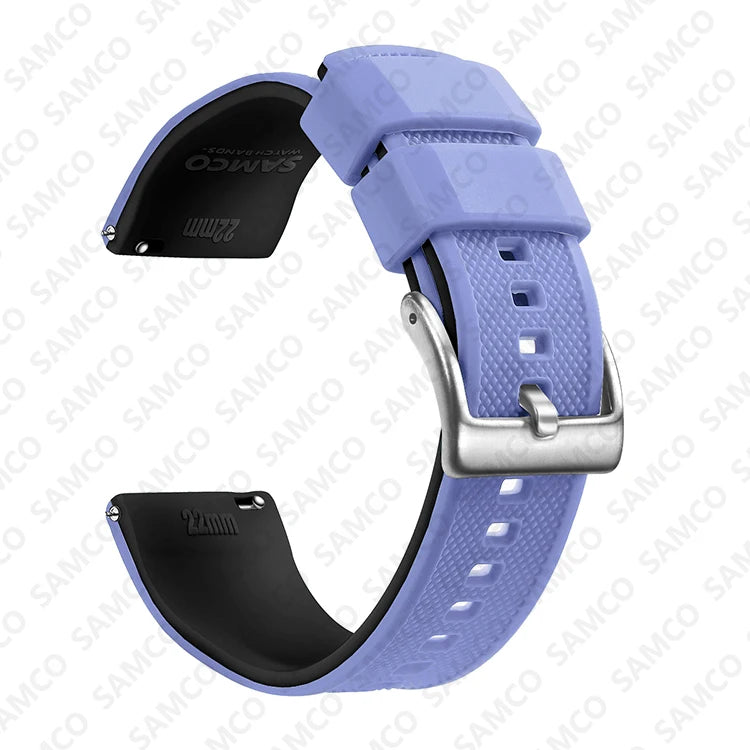 COROS Textured Silicone Watch Band with Buckle Choices - Lavender / Black - Silver Buckle