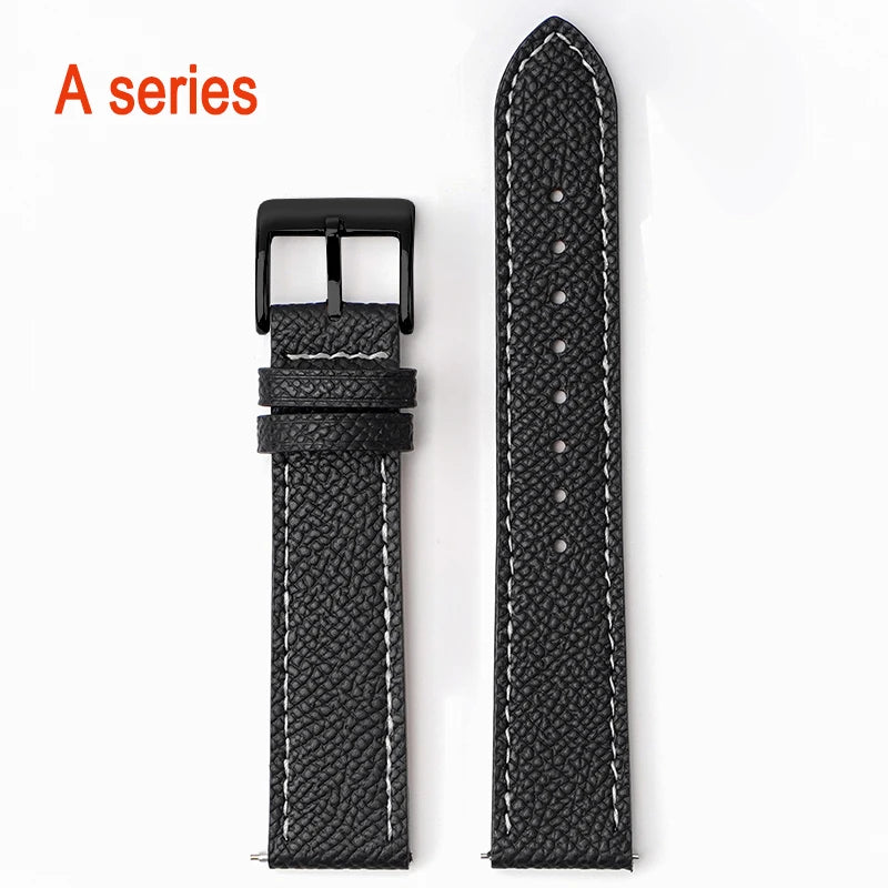 Garmin Epsom Leather Band in Black, White Stitching with Black Buckle