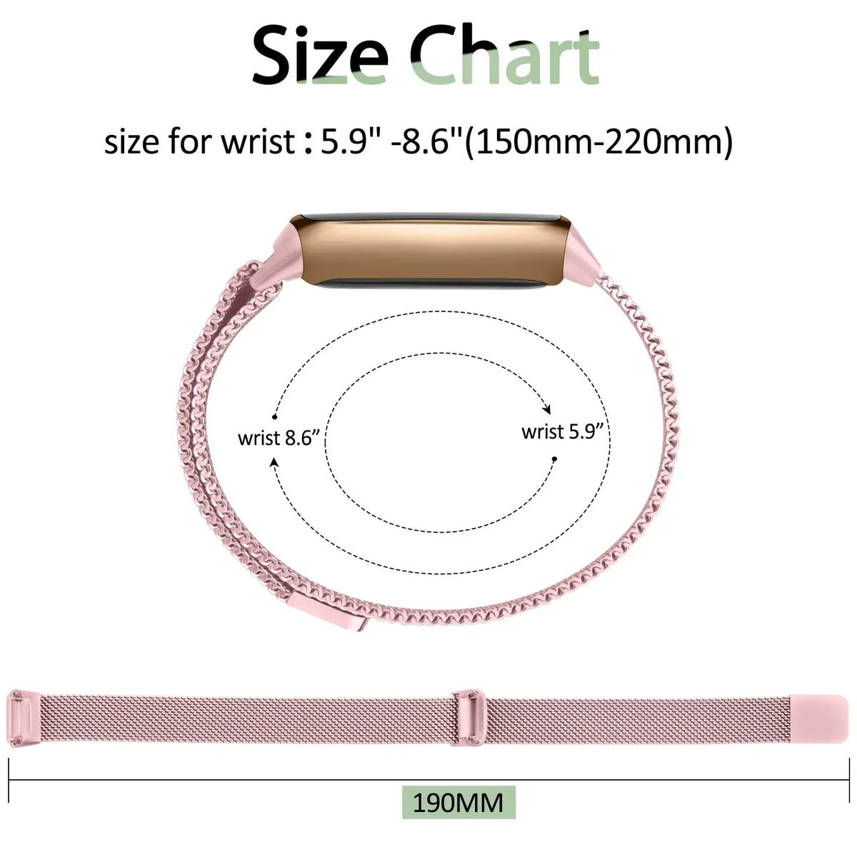 Fitbit Luxe Magnetic Stainless Steel Mesh Band - Wrist sizing diagram