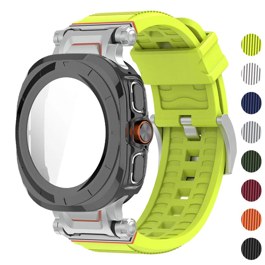 Samsung Galaxy Ultra/Ultra2 Silicone Sport Watch Band - Acrylic Case with bright yellow silicone strap and protective casing
