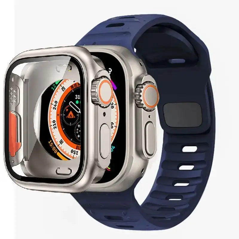 Navy Blue slotted silicone Apple Watch band with coordinating case