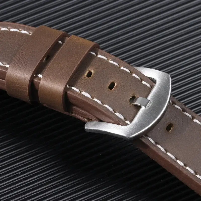 Brown leather strap buckle and white stitches for compatible Huawei watches