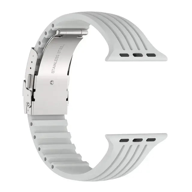Light Gray grooved silicone Apple Watch band with folding clasp