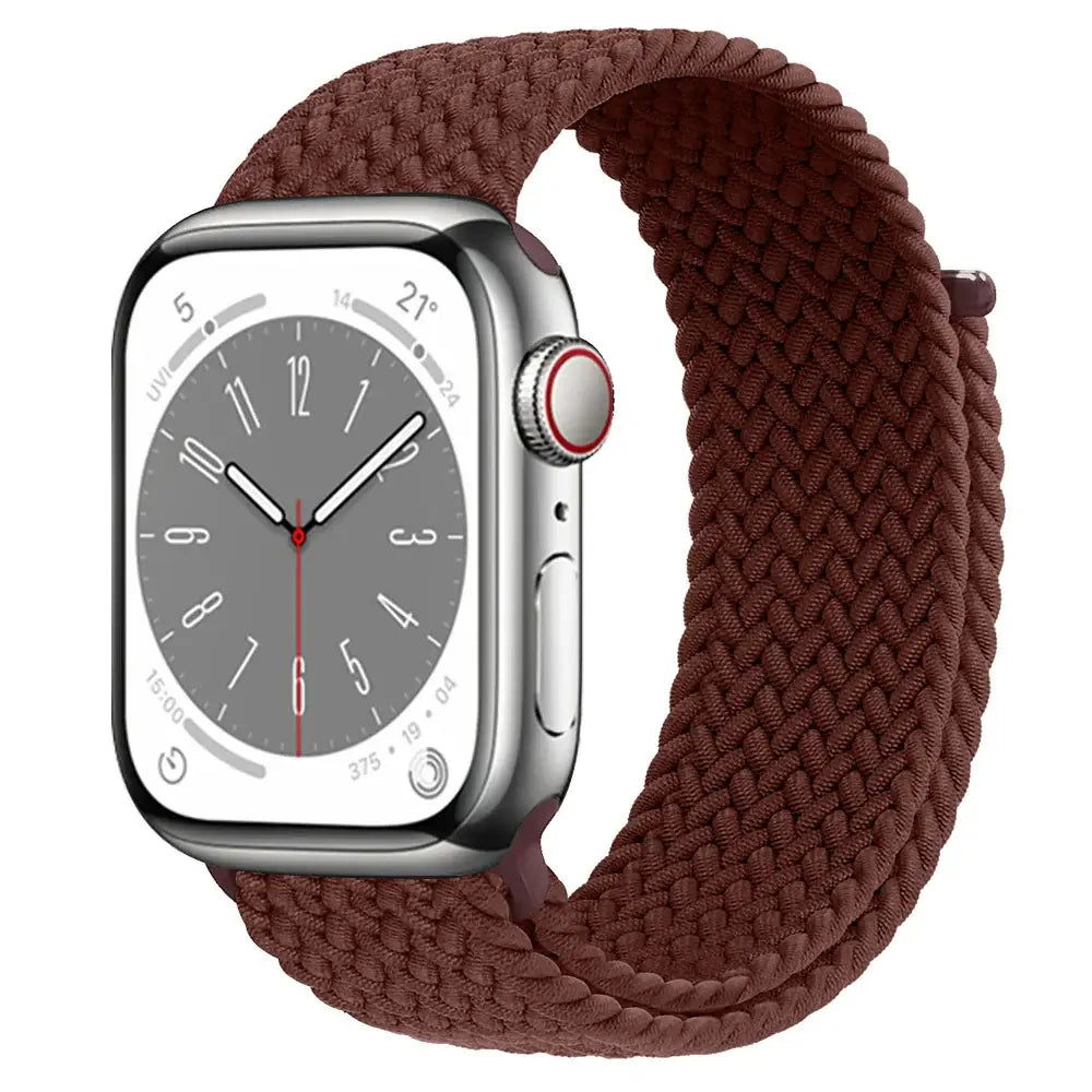 Chestnut braided nylon Apple Watch band with hook-and-loop closure