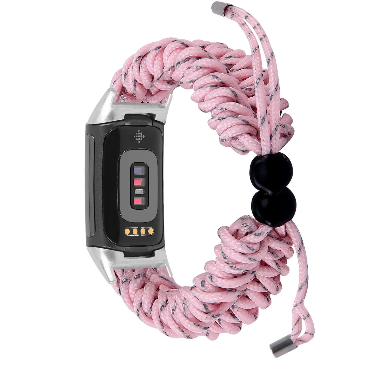 Pink / Gray Fitbit Charge 6, 5, 4, 3 and 2 Braided Rope Band, Adjustable