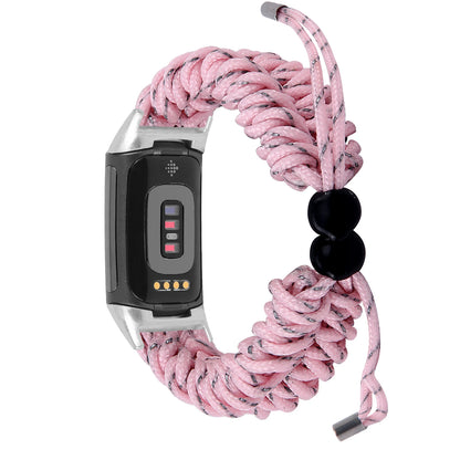 Pink / Gray Fitbit Charge 6, 5, 4, 3 and 2 Braided Rope Band, Adjustable