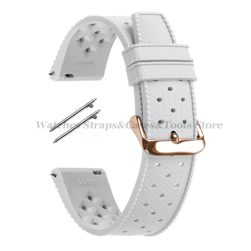 Garmin 18/20/22mm Quick Release Tropic-Style Silicone Band in White with Rose Gold Buckle