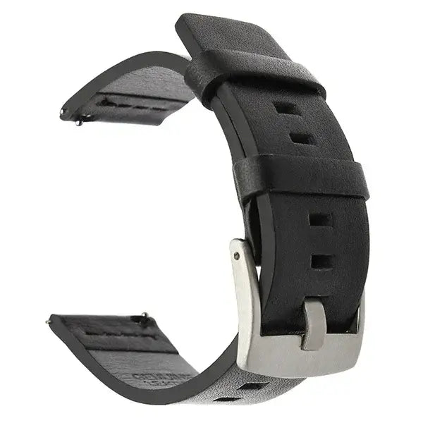 Amazfit Leather Band with Square Adjustment Holes — Black / Silver Buckle