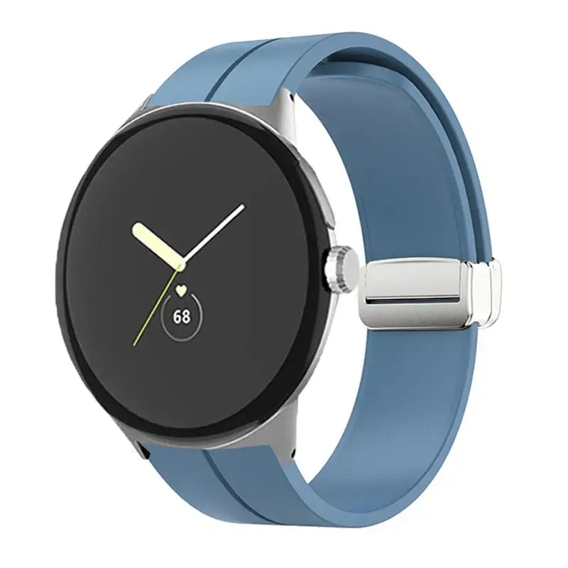 Magnetic Folding Clasp Silicone Google Pixel Watch Band in Slate Blue / Silver