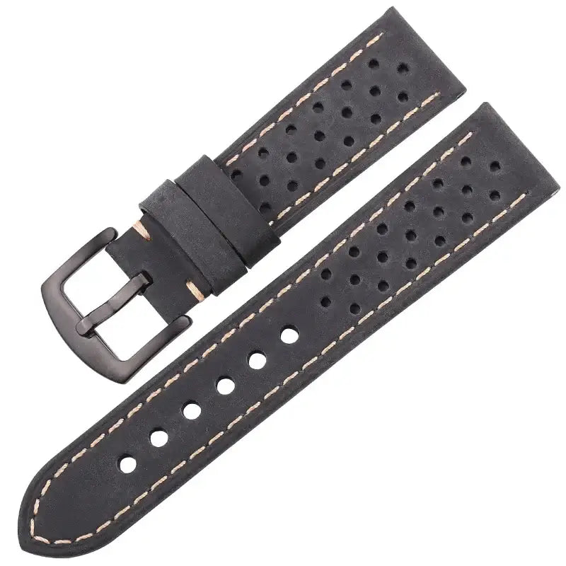 Suunto Perforated Leather Rally Band - Black / Black Buckle