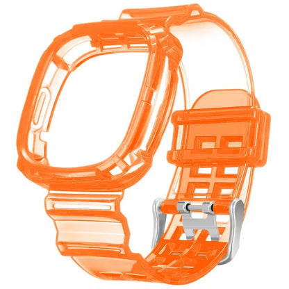Orange Fitbit Versa 4 and Versa 3 Clear Band with Built-In Case