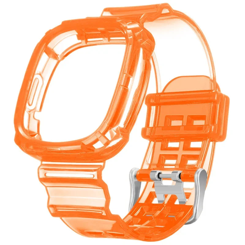Orange Fitbit Versa 4 and Versa 3 Clear Band with Built-In Case