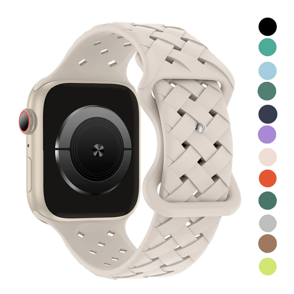Ivory basket weave silicone Apple Watch band with color swatches