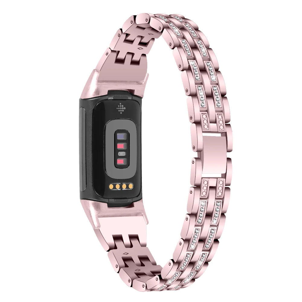 Fitbit Charge Rhinestone Triple-Row Metal Band - Rose Pink