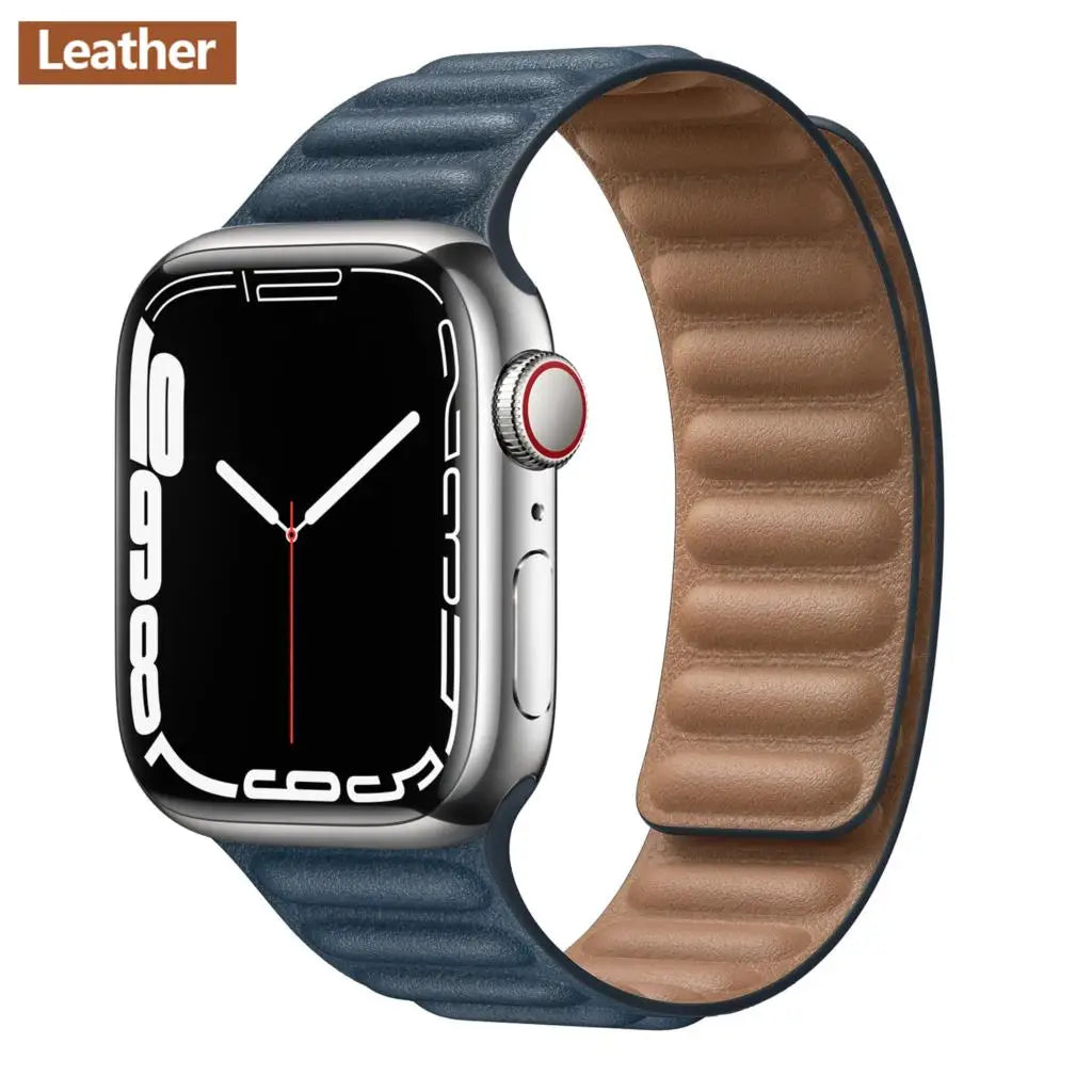 Magnetic Apple Watch Link Band - Leather & Silicone in Leather / Slate Blue
