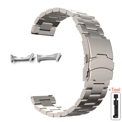 Titanium / Silver Google Pixel Watch 5, 4 and 3 45mm Titanium Link Band, Safety Clasp
