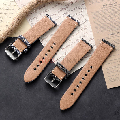 Garmin 18/20/22mm Quick Release Herringbone Woven Band — leather lining