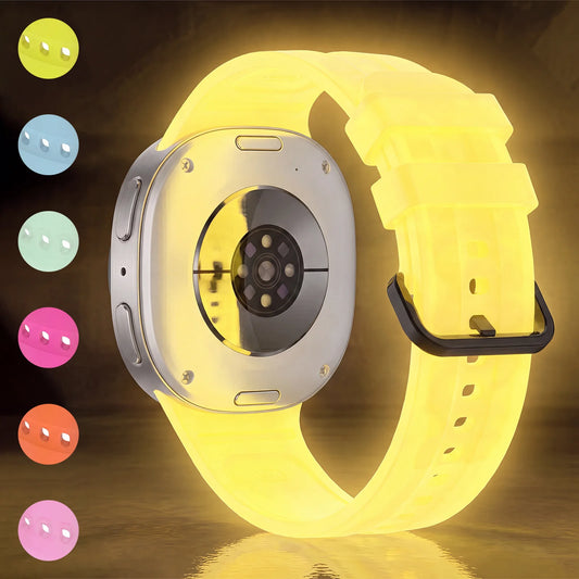 Samsung Galaxy Luminous Silicone Watch Band - Watch8/Watch8 Classic/Watch9 Neon Glow Strap in yellow silicone with glowing finish.