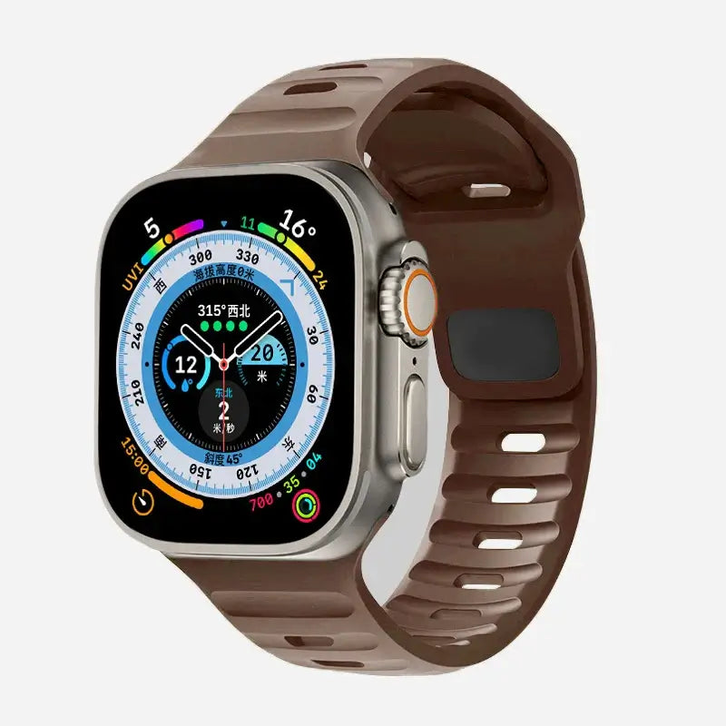 Coffee Brown slotted silicone Apple Watch sport band