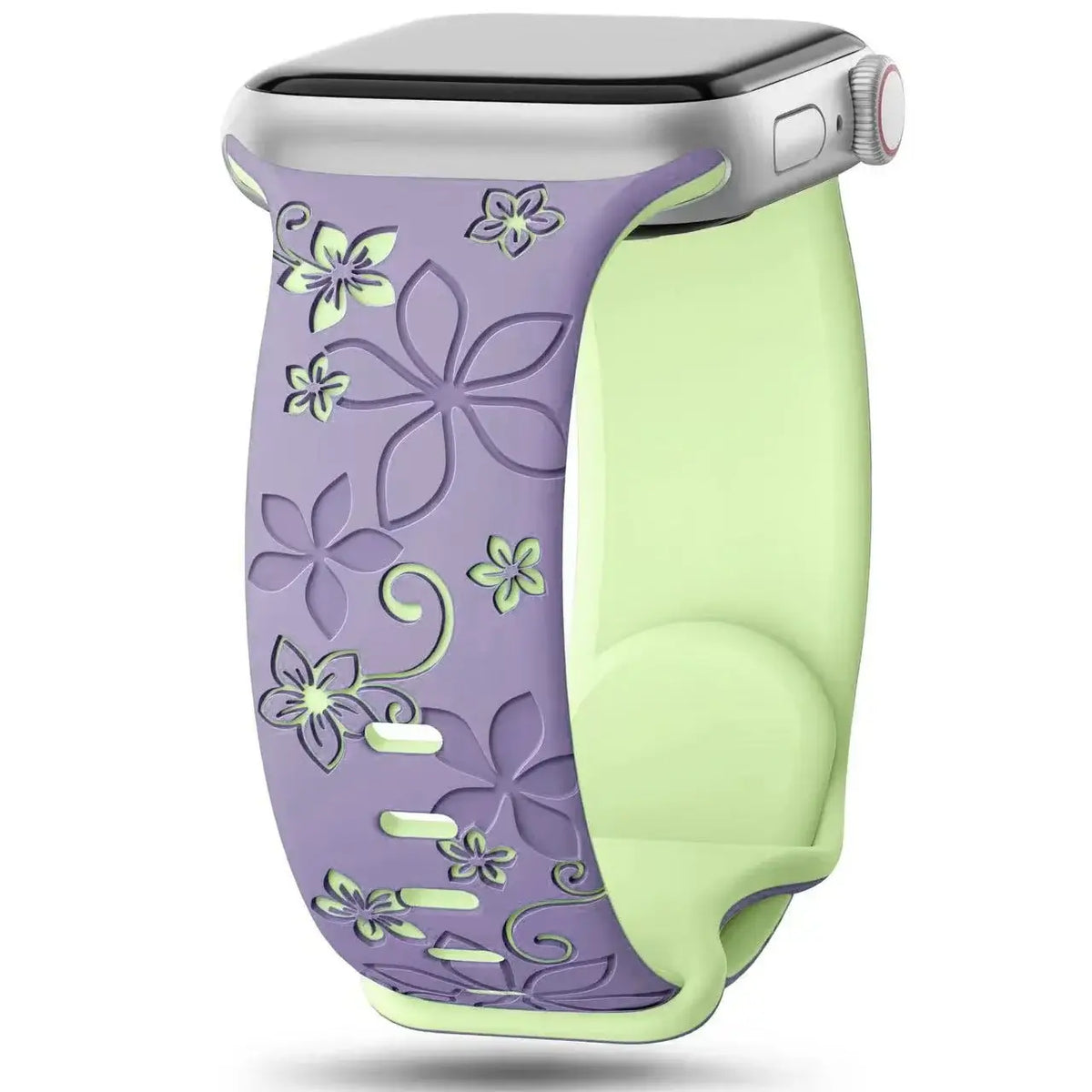 Purple / Lime Green two-tone floral silicone Apple Watch band