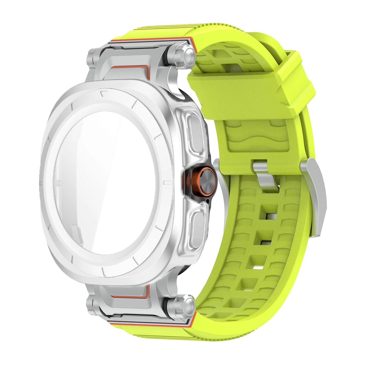Samsung Galaxy Ultra/Ultra2 Silicone Sport Watch Band - Acrylic Case in SL Fluorescent color with 47mm dial diameter.