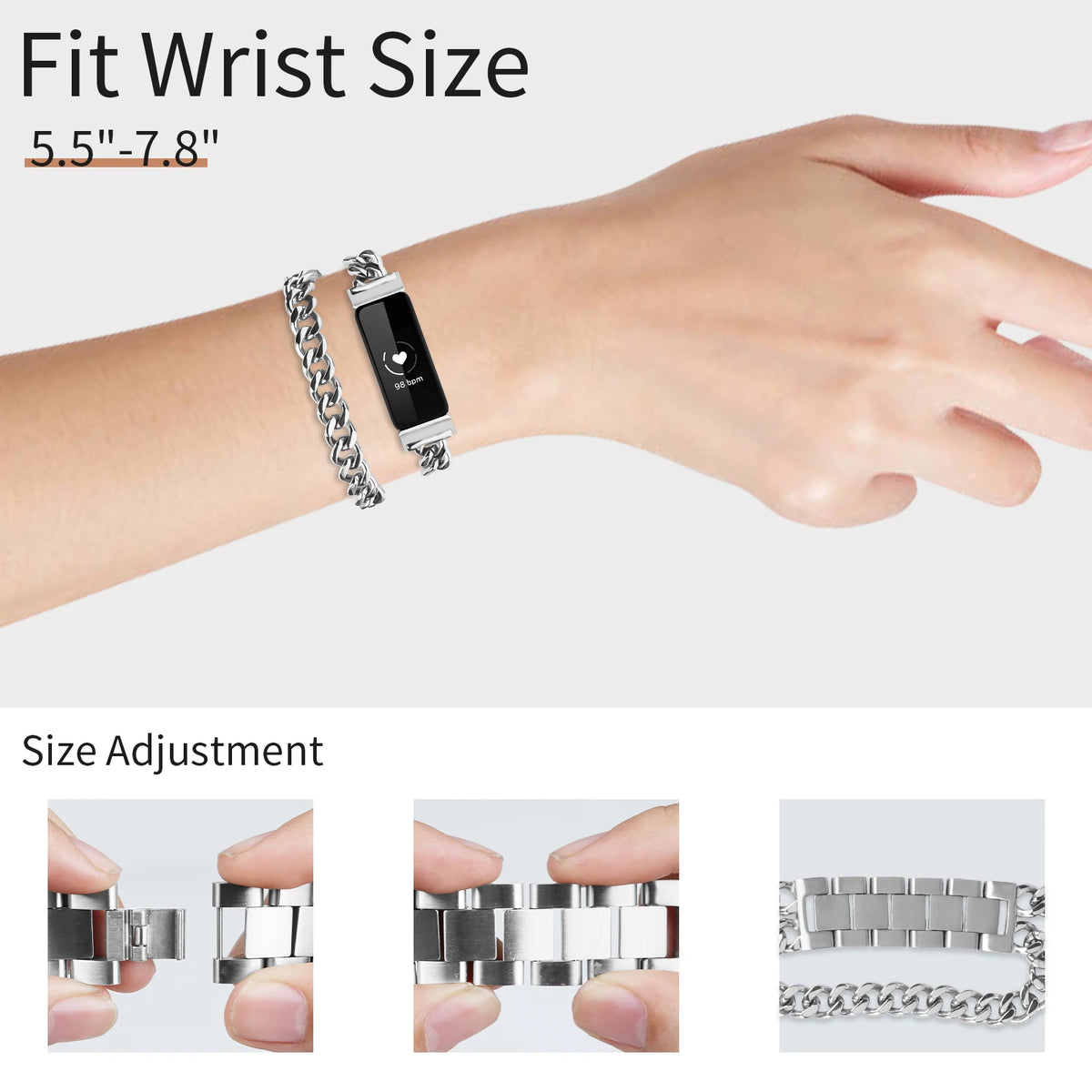 Fitbit Inspire 2, Inspire HR and Ace 3 Double Chain Bracelet Band — design detail