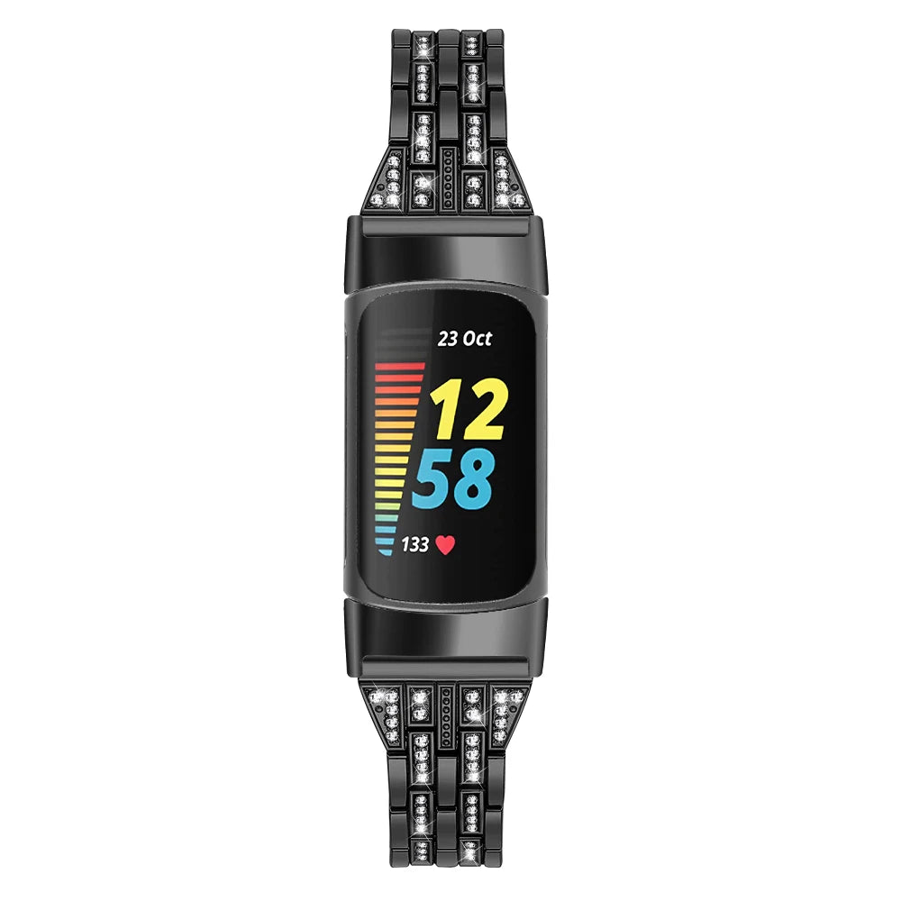 Fitbit Charge Rhinestone Triple-Row Metal Band - Black bracelet rhinestone rows