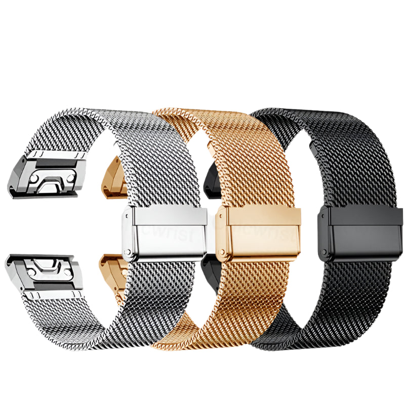 Garmin QuickFit Stainless Steel Mesh Clasp Band silver, rose gold and black mesh bands
