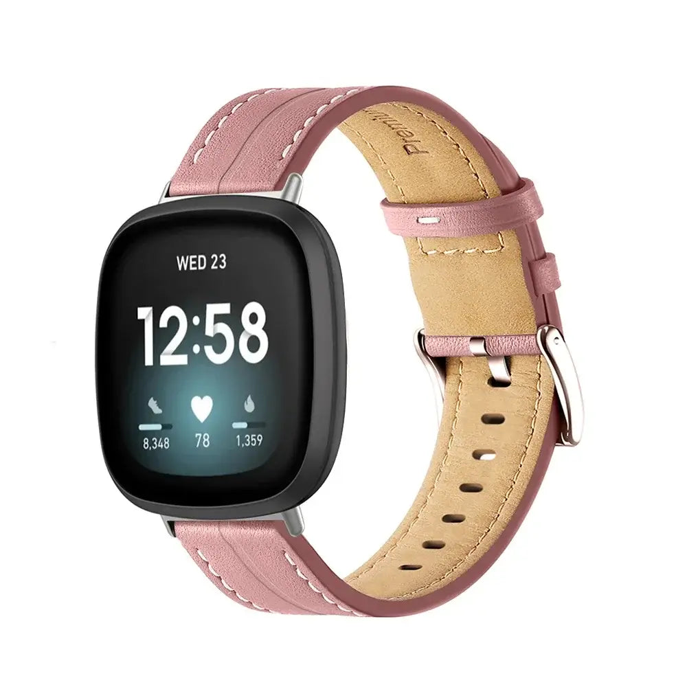 Fitbit Versa & Sense Contrast-Stitched Leather Band - Dusty Rose