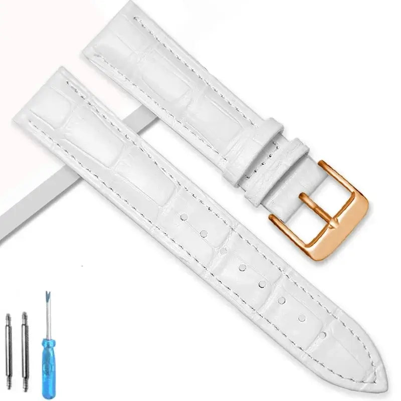 Suunto Crocodile-Embossed Leather Buckle Band – White / Rose Gold Buckle