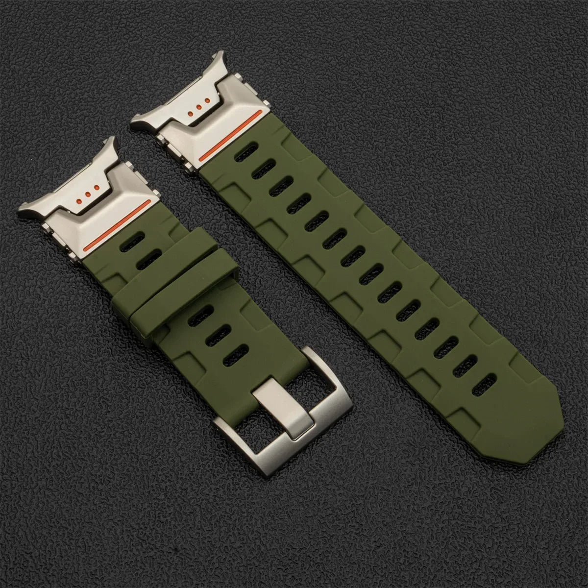 Samsung Galaxy Silicone Sport Watch Band - Ultra/Ultra2 No Gaps in green silver color, designed for gap-free fit.