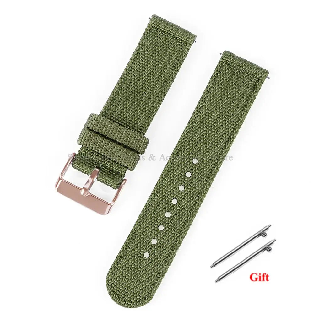 Samsung Galaxy Watch Textured Nylon Buckle Strap in Olive Green / Rose Gold Buckle
