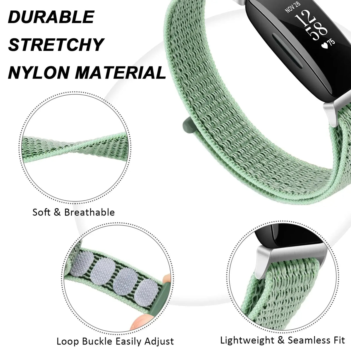 Fitbit Inspire 1/2/HR Nylon Hook-and-Loop Band - Hook-and-loop patches and nylon texture