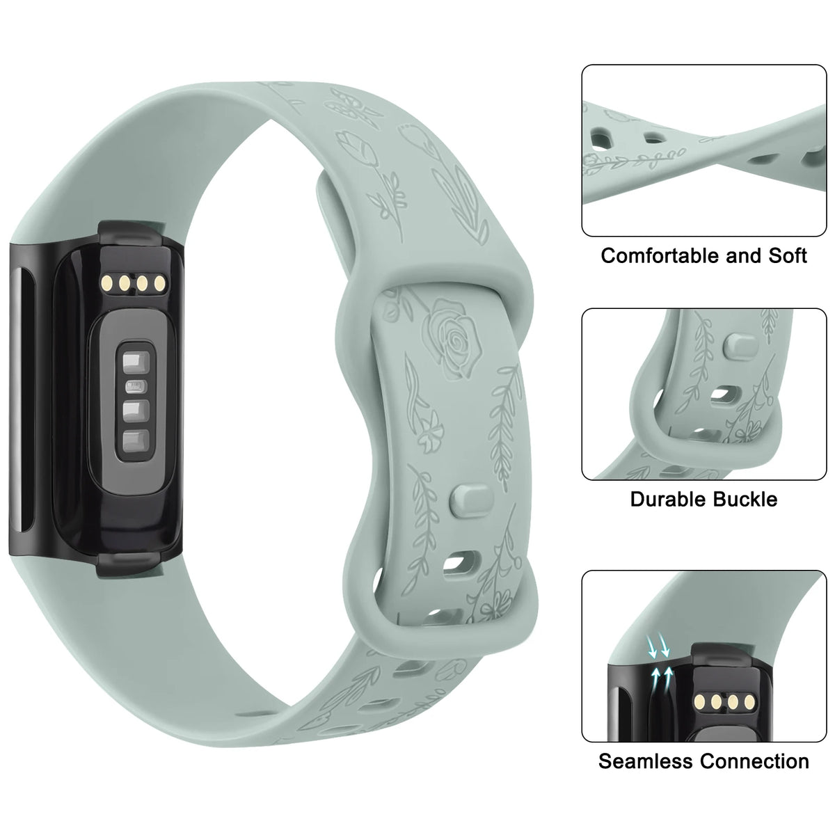 Fitbit Charge 5 and 6 Floral Engraved Band, Soft TPU — product detail