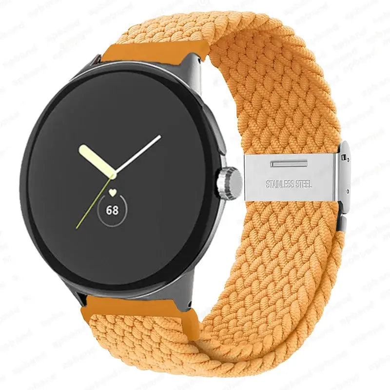 Braided Nylon Google Pixel Watch Band with Metal Clasp in Golden Yellow