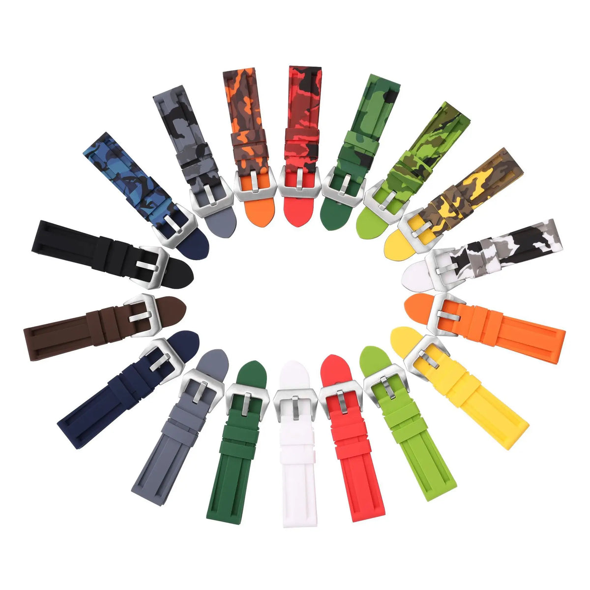 OnePlus Smartwatch Bands Silicone Sport Watch Strap Waterproof Bracelet in various colors and patterns arranged in a circle.