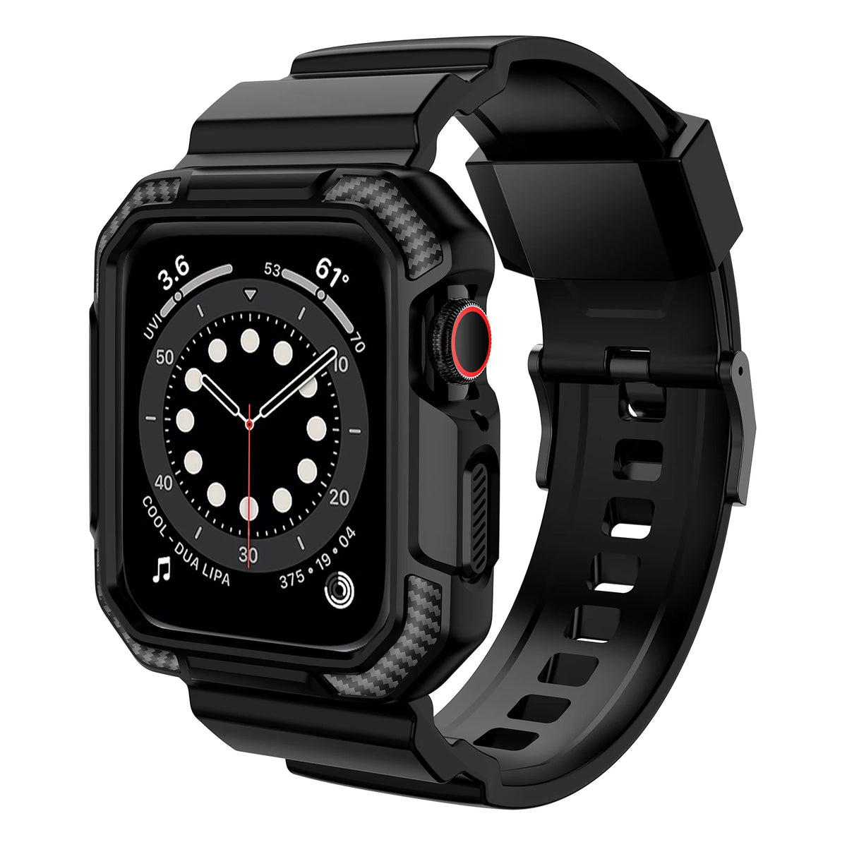 Rugged-Style TPU Apple Watch Band with Integrated Case in Black