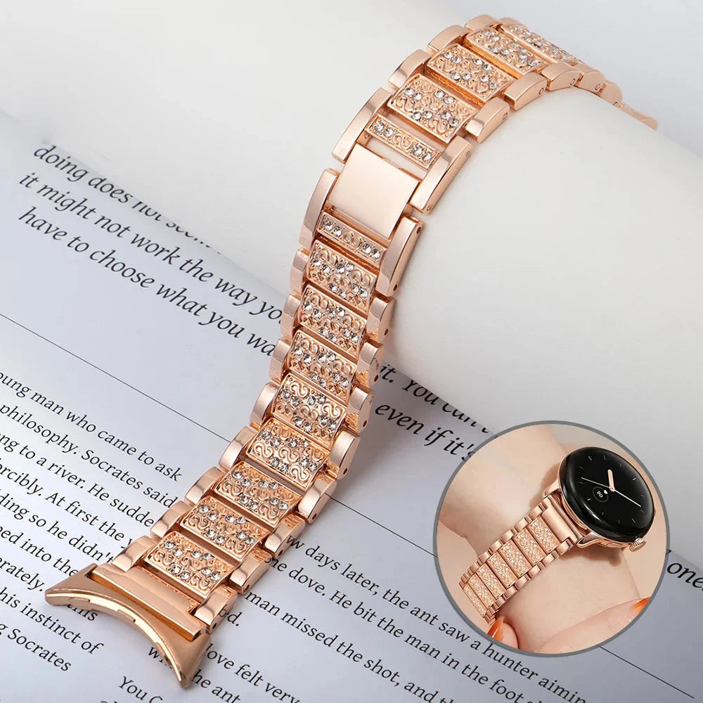 Google Pixel Watch 5, 4 and 3 Rhinestone Stainless Steel Link Band