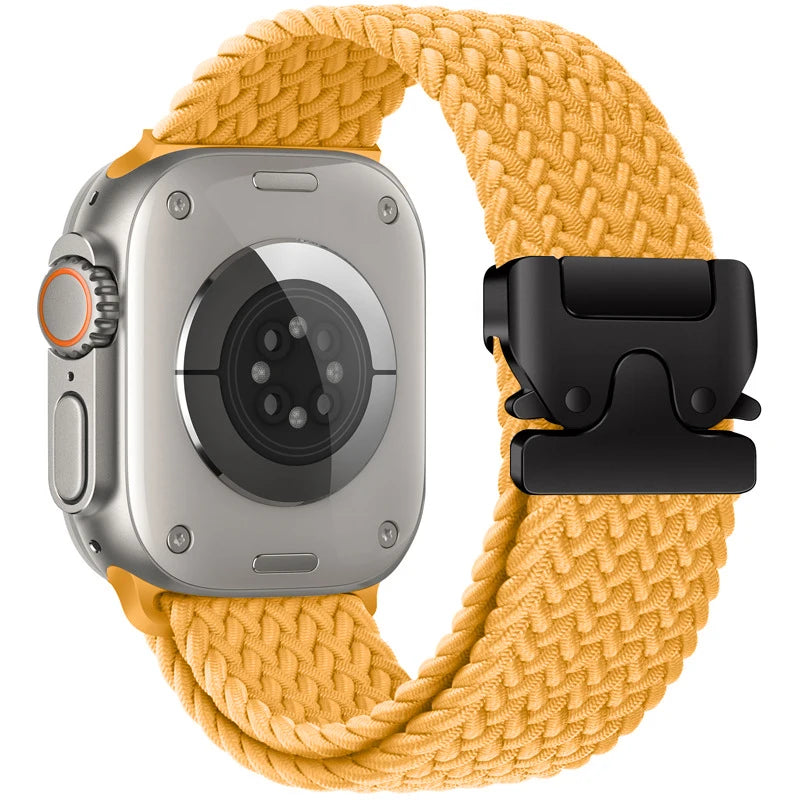 Golden Yellow braided nylon Apple Watch band with parachute-style buckle