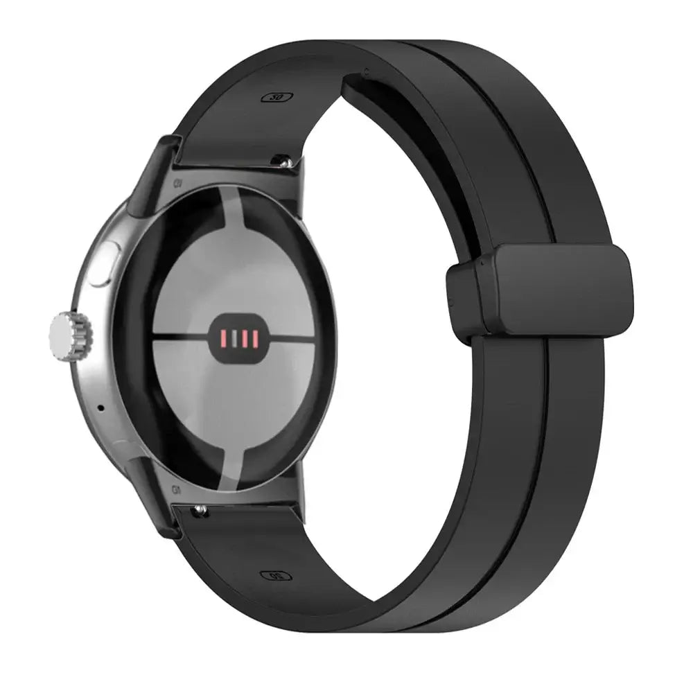 Magnetic Folding Clasp Silicone Google Pixel Watch Band in Black / Black