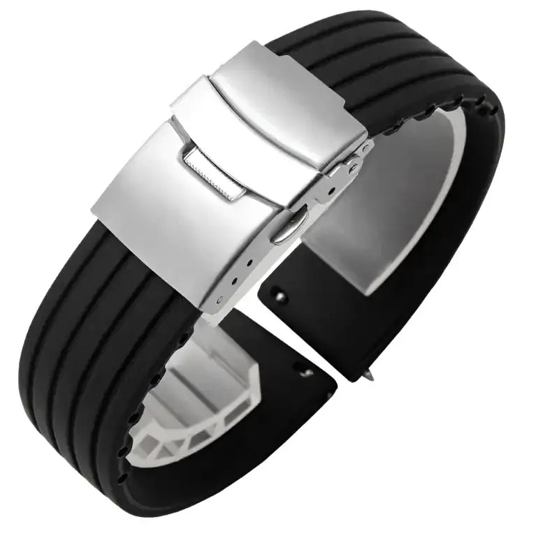 Suunto Ribbed Silicone Folding-Clasp Band - Black / Silver Clasp