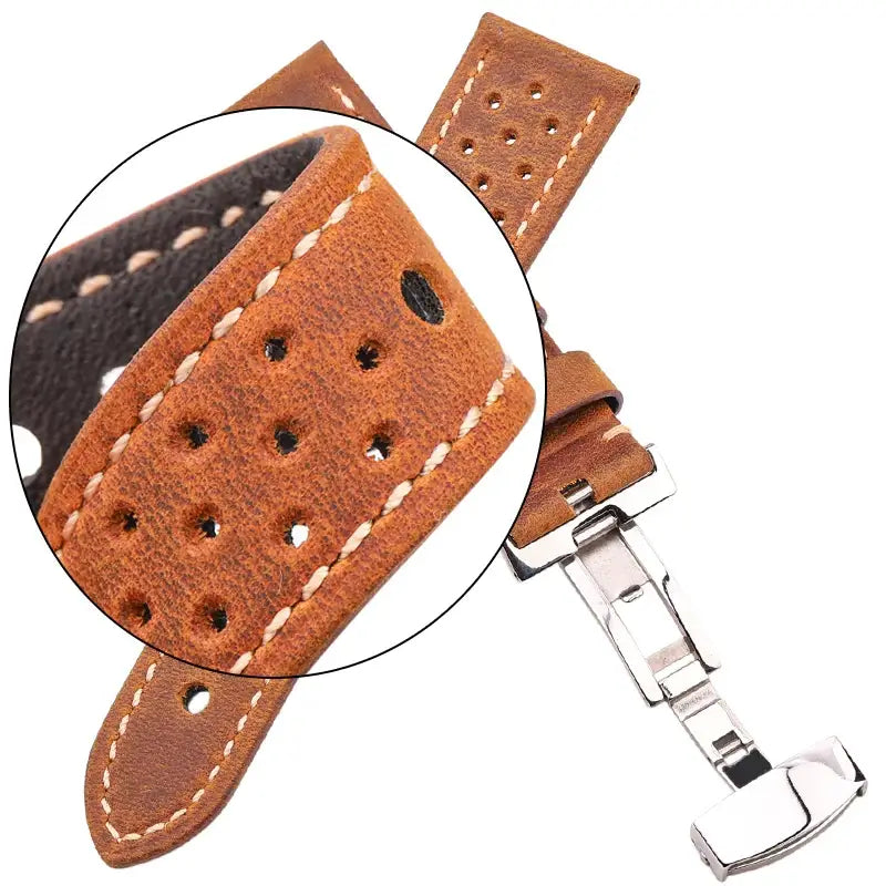 Tan brown perforated leather and clasp detail for Suunto – BandsCo Straps