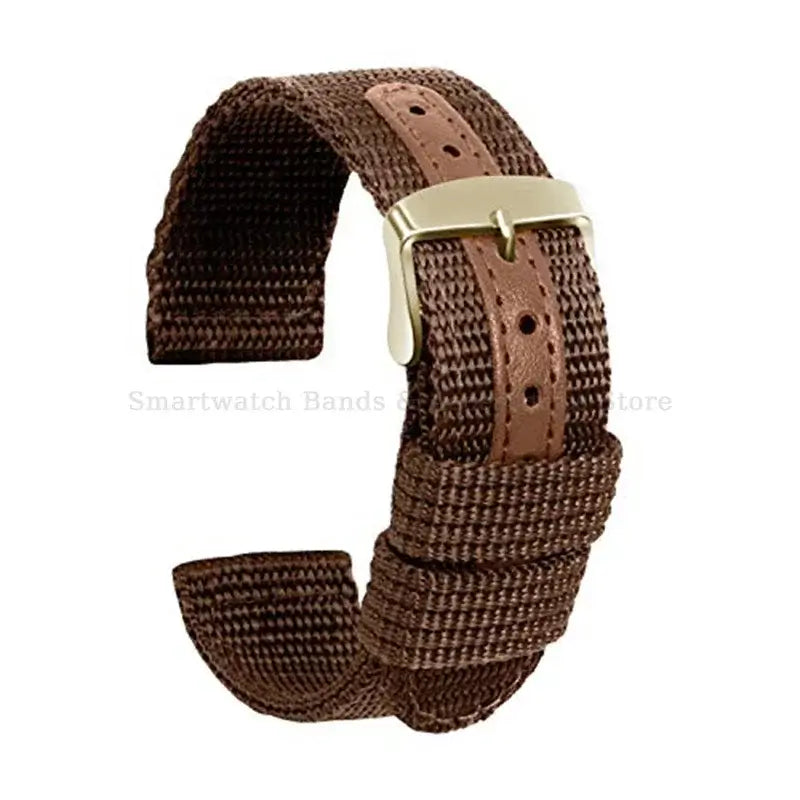 TicWatch Textured Nylon Band with Center Detail - Brown / Gold Buckle