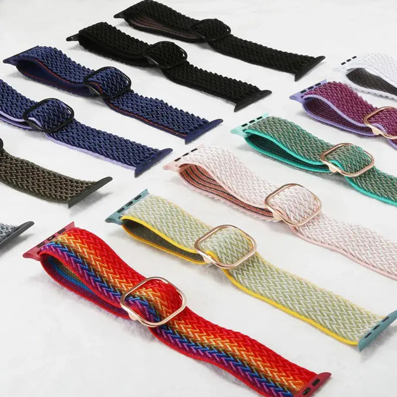 Assorted textured nylon Apple Watch straps with sliding adjusters