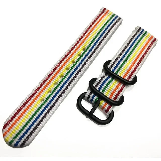 OnePlus Watch Bands Nylon Fabric Sport Strap Replacement Wristband in colorful striped design, suitable for various OnePlus models.