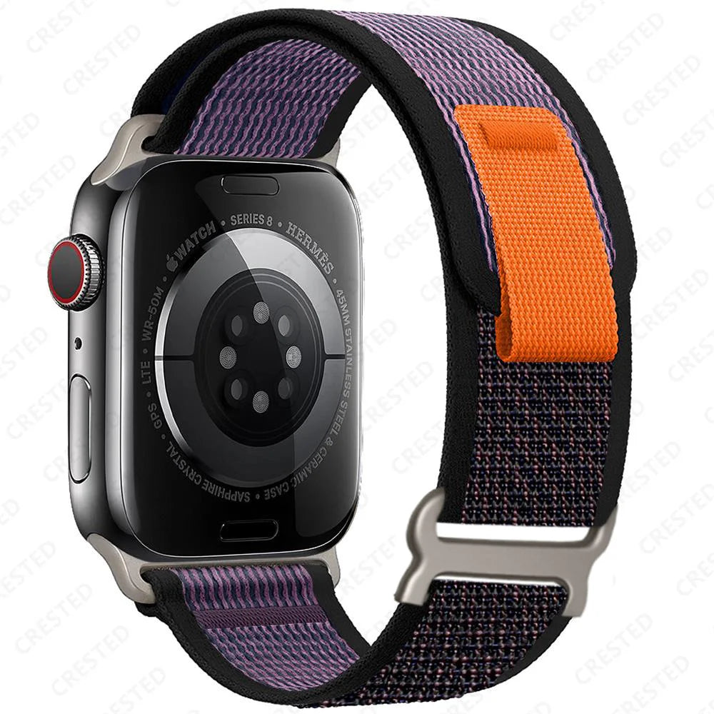 Two-Tone Nylon Apple Watch Trail Loop with Pull Tab in Purple / Black