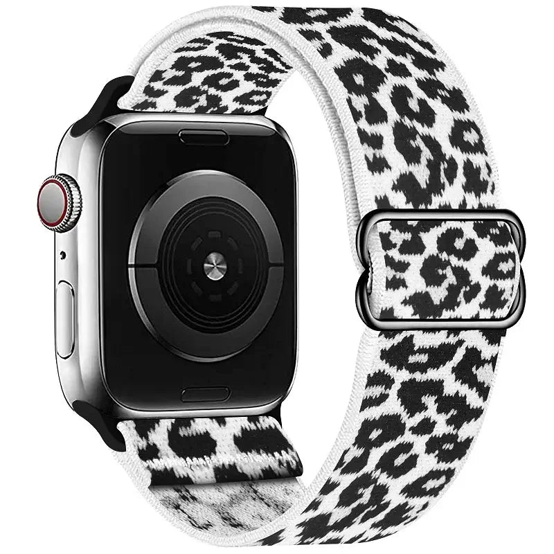 Black and white leopard-pattern Apple Watch band